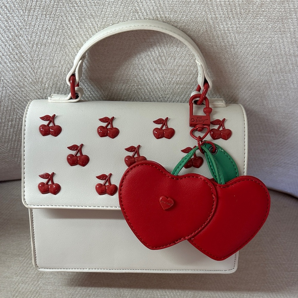 Betsy Johnson Cherry Embellished Cream and Red Handbag with Shoulder strap - Picture 14 of 15